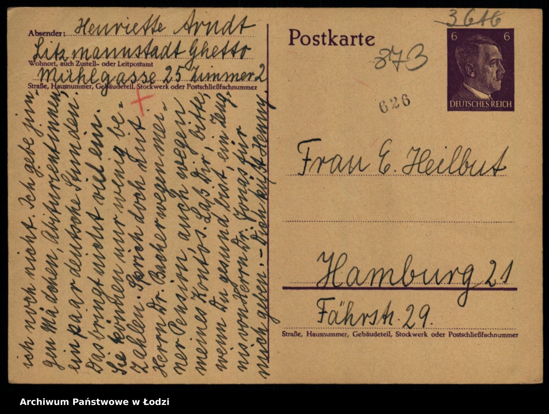 Postkarte von Henriette Arndt an Charlotte Beug, 5.12.1941.